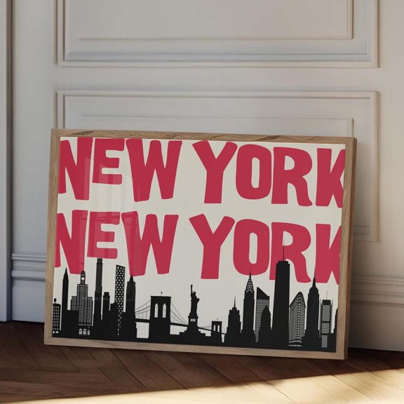 New York Art Print Vintage Nyc Wall Art Retro New York City Poster Minimalist New York Art Nyc Poster Art Red Wall Art, Modern Wall Decor, 8x12 UNFRAMED
