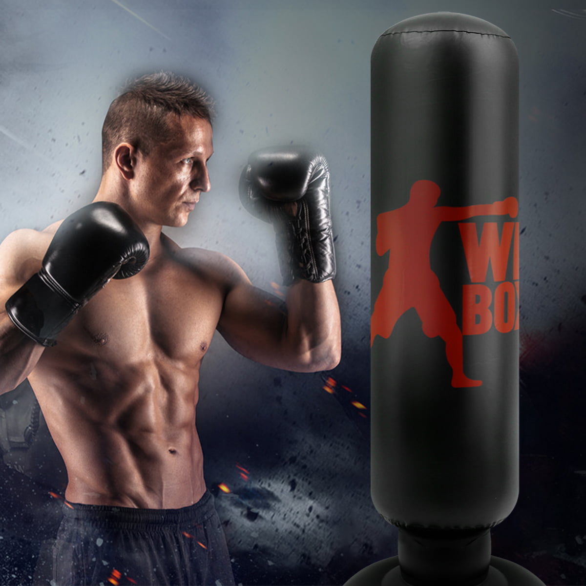 63inch Inflatable Punching Bag Kids Adults Freestanding Boxing Bag Heavy Fitness Punching Bag for Children Bounce-Back Action Practicing Karate Boxing Kickboxing Muay Thai 
