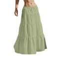 thumbnail image 6 of Women's Plus Size Maxi Skirt High Waisted Pleated A Line Flowy Tiered Long Skirts Green XL, 6 of 7