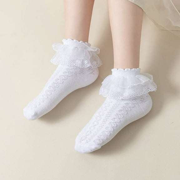 12 Pairs Girls Ruffle Lace Socks (Age 4-6) Frilly Ankle Dress Socks, Soft Princess Socks, Cute Kids Socks for Party, Wedding & Birthday Outfits