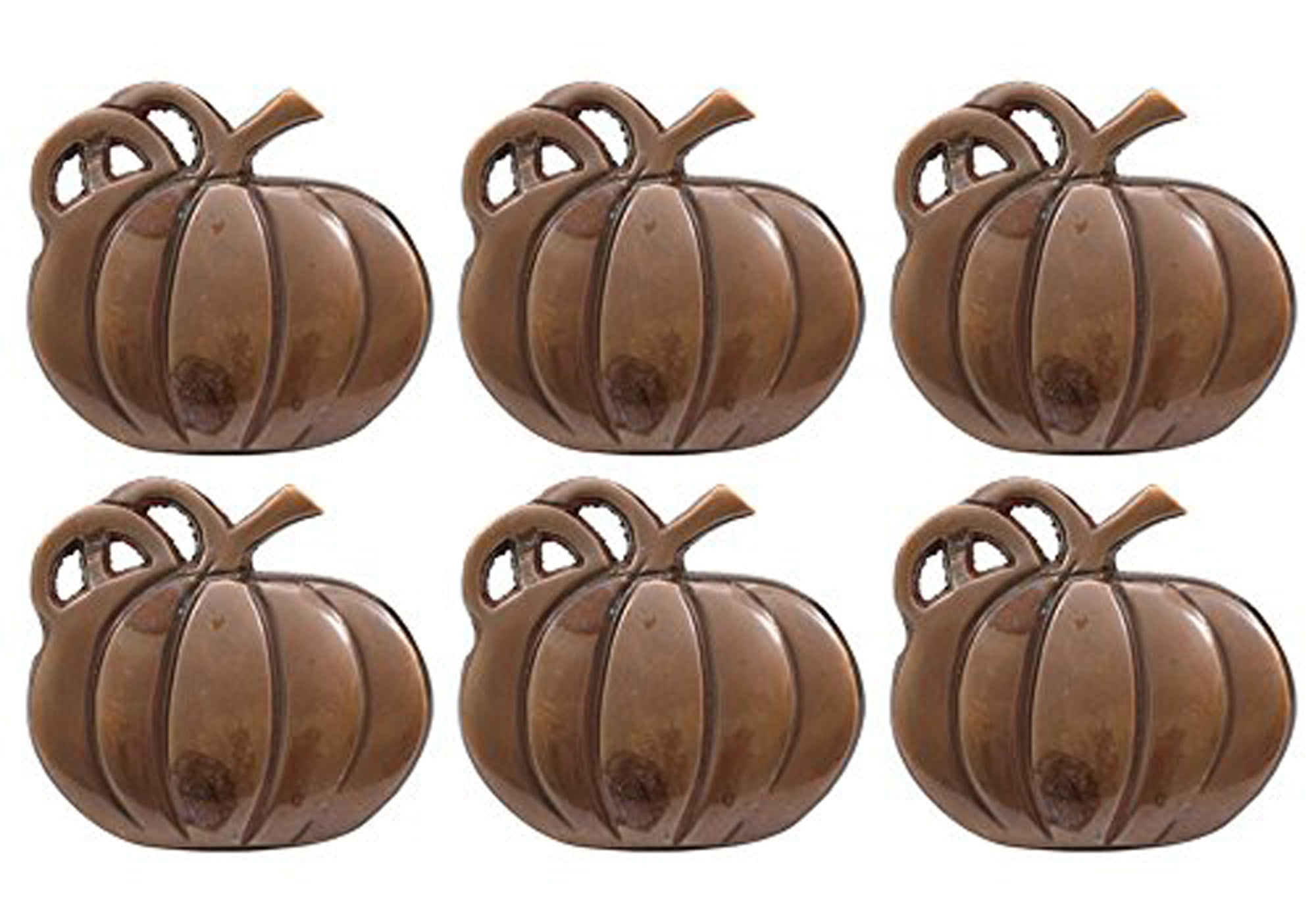 Set of 4 Fennco Styles Harvest Pumpkin Cloisonné Brass Napkin Holders 