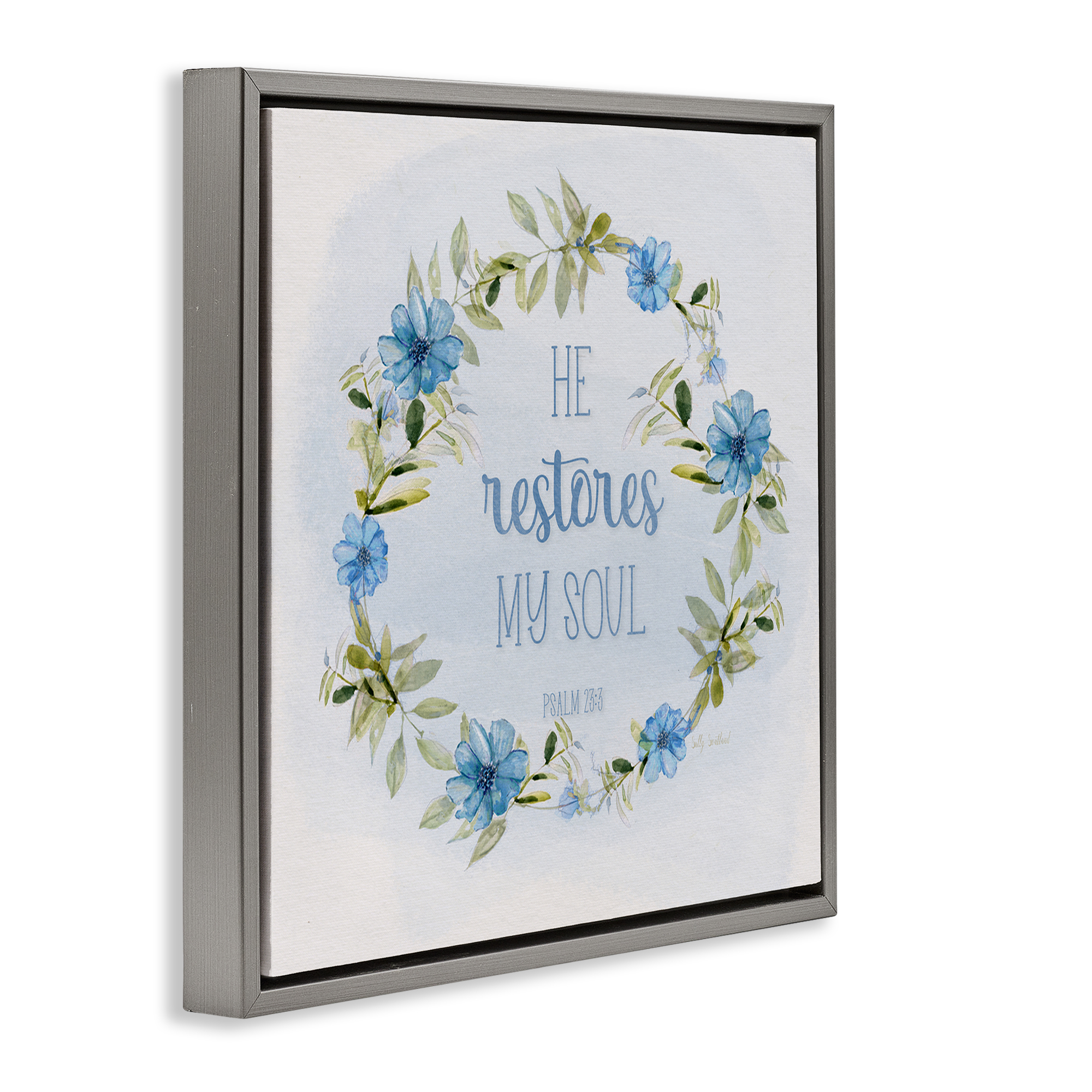 Stupell Industries Restores My Soul Proverb Religious & Spiritual Painting Gray Floater Framed Canvas Art Print Wall Art, 18 x 18