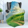 thumbnail image 4 of Landscape Soft Flannel Fleece Blanket, Tranquil Nature Outdoor Scene with Grassy Hill Summer Sky Pathway Fluffy Cloudy, Cozy Plush for Indoor and Outdoor Use, 50" x 70", Green Blue, by Ambesonne, 4 of 5