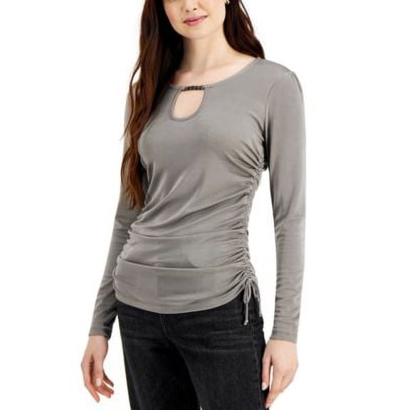 MSRP $59 Fever Chain-Neck Ruched Top Gray Size Medium