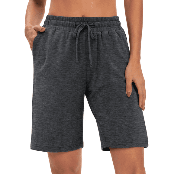 Rosvigor Womens Athletic Shorts High Waisted Sweat Shorts Loose Women Bermuda Shorts Cotton Long Shorts with Pockets