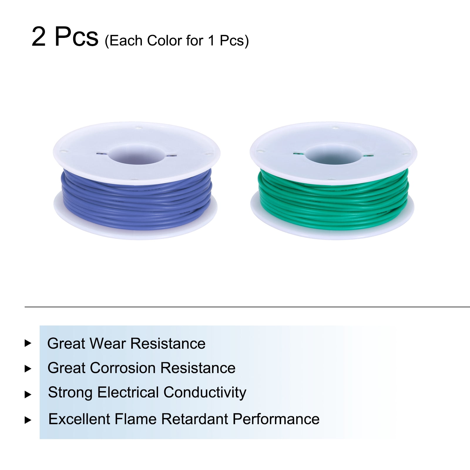 26 Gauge Silicone Wire 26AWG Stranded Wire Tinned Copper Wire High Temp Wire Spool Blue/Green 15m/49.2ft 2pcs