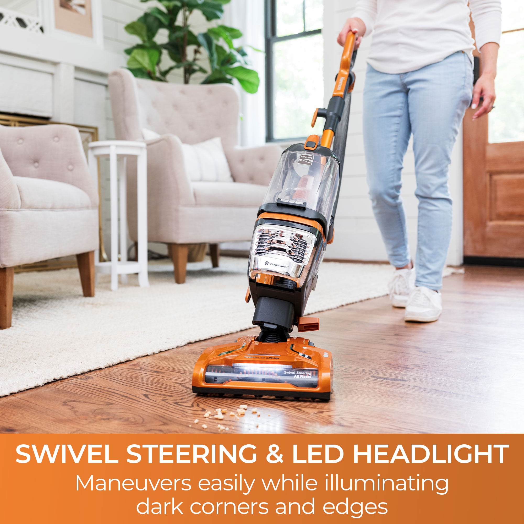 Kenmore FeatherLite™ Upright Vacuum, Bagless, Pet Friendly, Lift-Up® Technology, HEPA Completely Sealed Filtration, Multi-Surface with Swivel, DU4080, Orange