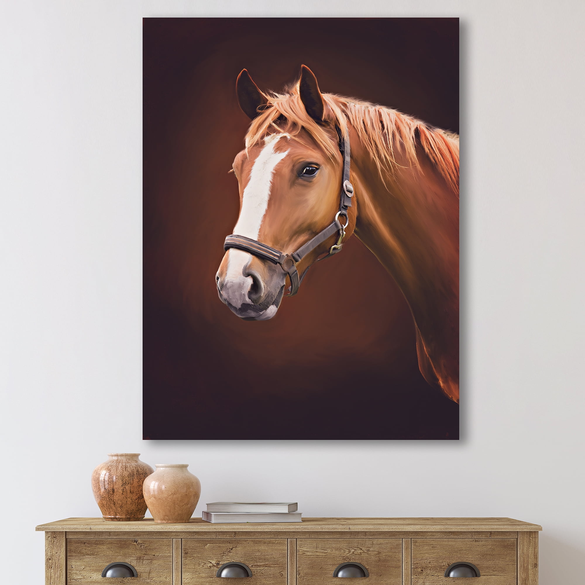 Designart ' Close Up Portrait Of Brown Horse With White Nose II ' Farmhouse Canvas Wall Art Print