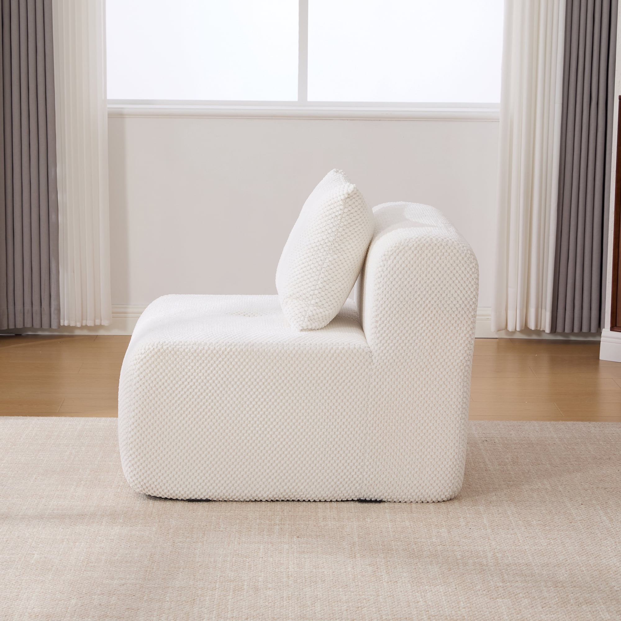 Noble House Kingston 31" Modular Cloud Accent Chair with Ottoman, Modern Fuzzy Sofa Soft Lounger with Footstool, Ivory