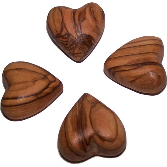 Holy Land Market Four Small Olive Wood Hearts (Each is About one Inch in Length)