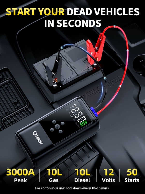 Jump Starter with Air Compressor, 1000A Battery Jump Starter (for 5.0L Gas or Up to 3.5L Diesel),150PSl Digital Tire Inflatorwith Emergency Light