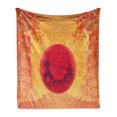 thumbnail image 1 of Japanese Soft Flannel Fleece Throw Blanket, Warrior Ninjas at Sunset Between Building Flowers Theme Japanese Print, Cozy Plush for Indoor and Outdoor Use, 60" x 80", Mustard and Purple, by Ambesonne, 1 of 6