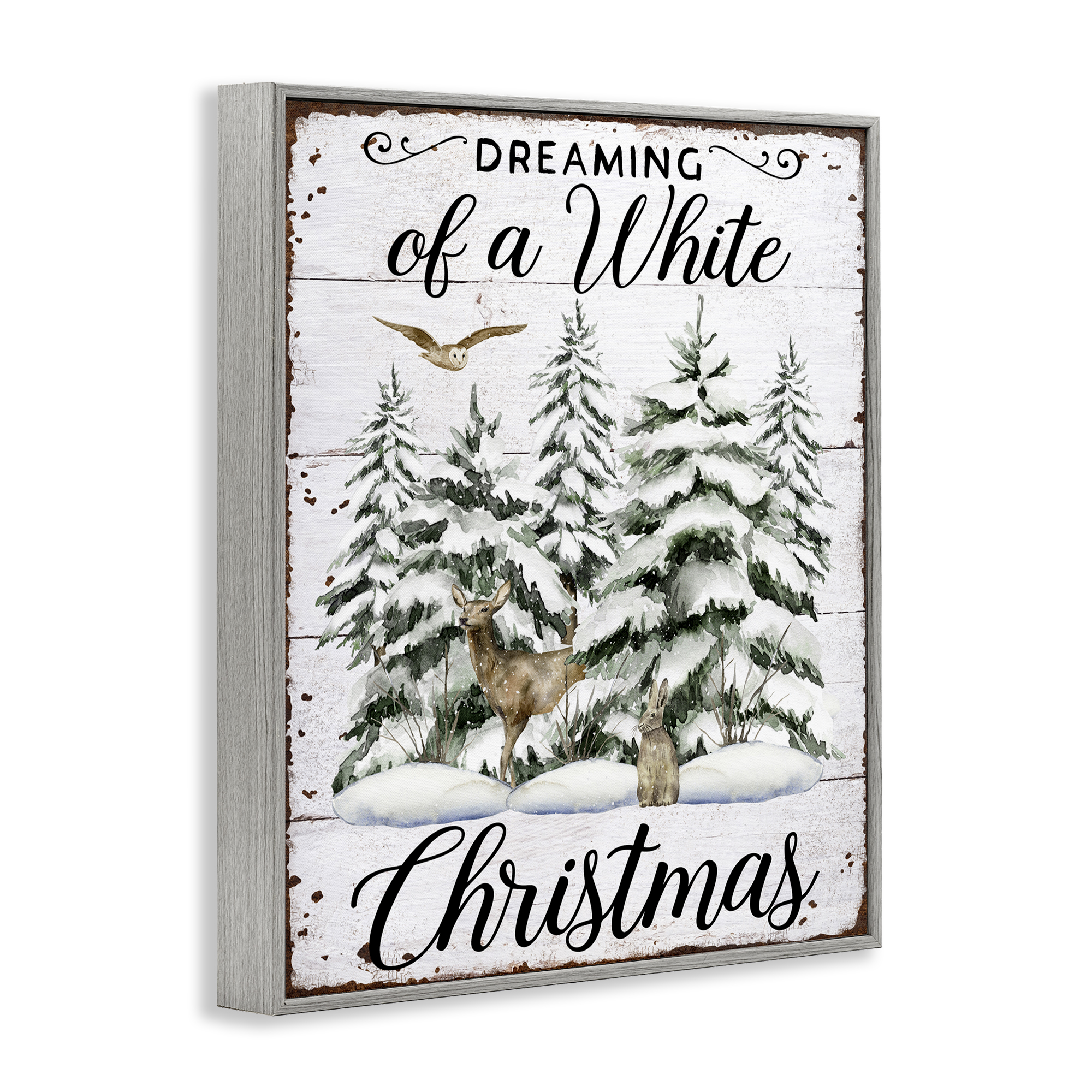 Stupell Industries White Christmas Forest Holiday Painting Gray Framed Art Prints Wall Art, 11 x 14