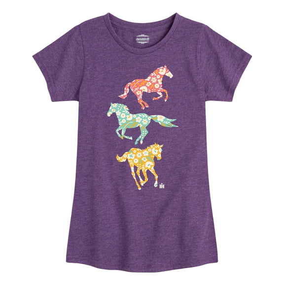 Case IH - Patterned Filled Horses - Youth Girl Short Sleeve T-Shirt