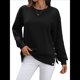 thumbnail image 1 of Sudadera Informal de Cuello Redondo para Mujer, Holgada, Suave y de Larga. Negro S, 1 of 10