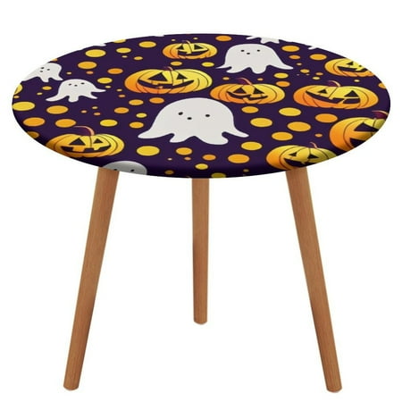 

Bybiment Round Fitted Tablecloth with Elastic Edge Digital Spooky Ghost Pumpkin Decorative Tablecloth Table Cover 51 Inch