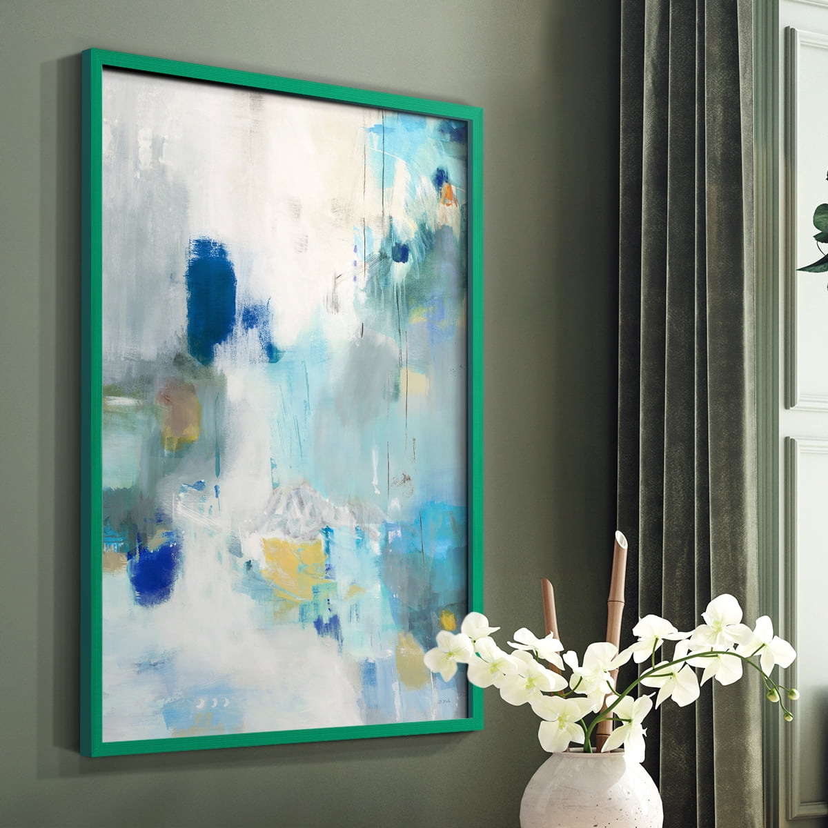 Celeste Motion II Framed Print in Green Solid Wood Framed Print No Nail Hanging