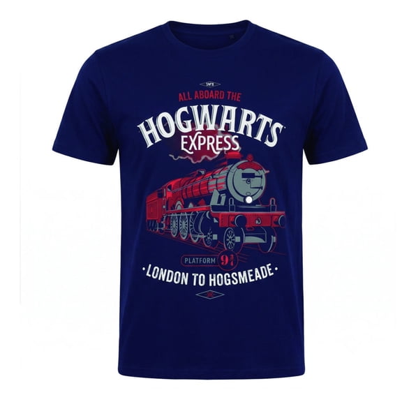 Playera de Harry Potter para Caballero, con Estampados del Tren Expres de Hogwarts Azul Talla Ch