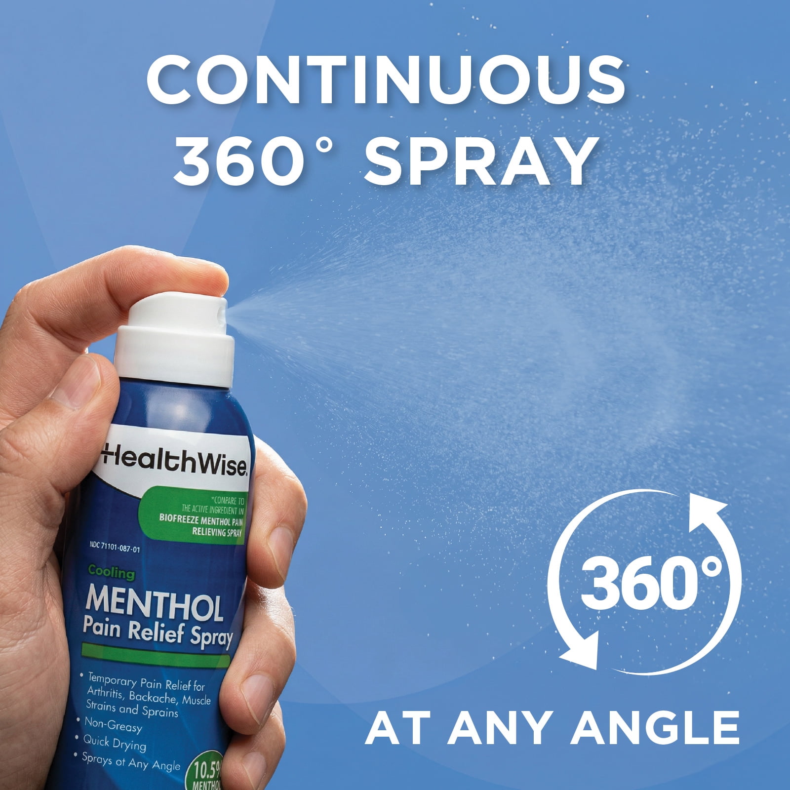 HealthWise 10.5% Menthol Pain Relief Spray | Cold Hot Sensation | 3 oz. 85 mL | Non-Greasy Formula | Immediate Penetrating Action | External Analgesic
