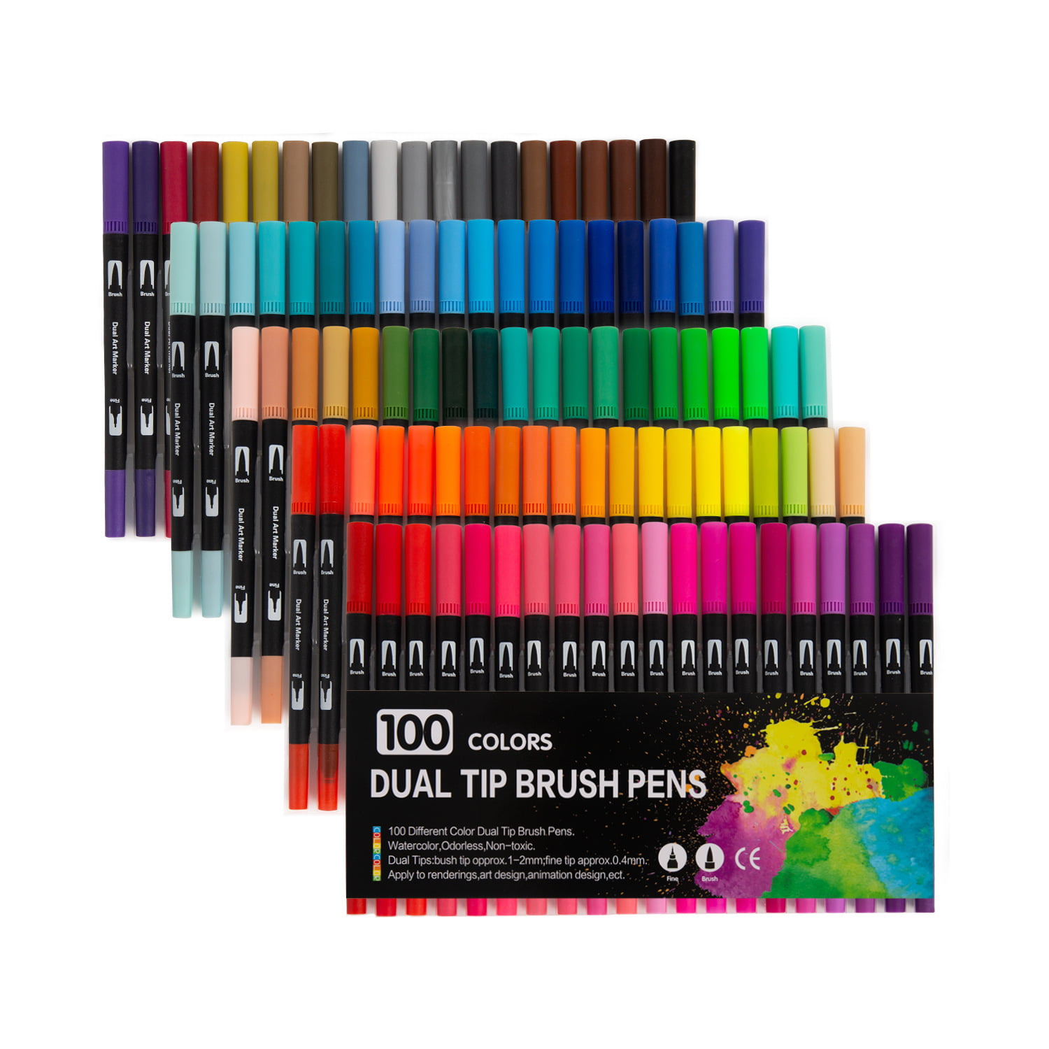100 Unique Colors Dual Tip Brush Pens Non-Toxic Odorless Markers Set Fineliner 0 