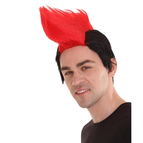 HPO Adult Men's Red and Black Mohawk Wig Perfect for Cosplay Wig Synthetic Fiber