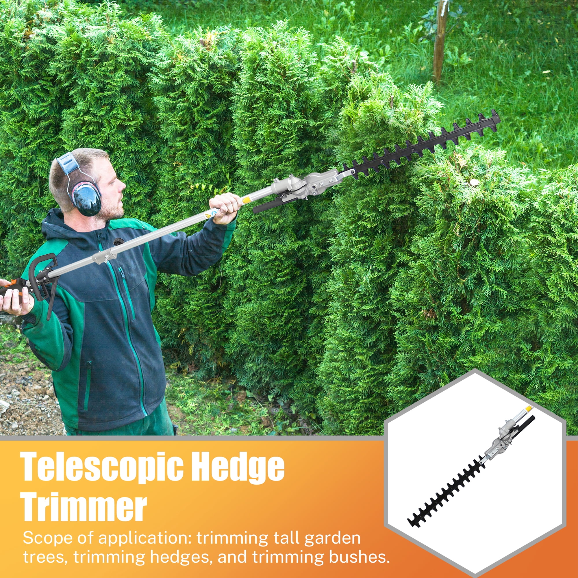33CC Gas Grass Trimmer 2-Cycle, Sesslife 4 in 1 Trimming Tool Kit with Gas Pole Saw, Hedge Trimmer, Grass Trimmer, Brush Cutter, Full Crankshaft Weed Eater Lawn Mower for Garden Lawn Yard, Orange