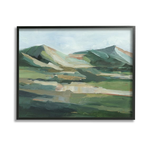 Stupell Industries Brushed Mountain Peaks Landscape Painting Black Framed Art Print Wall Art, 14 x 11
