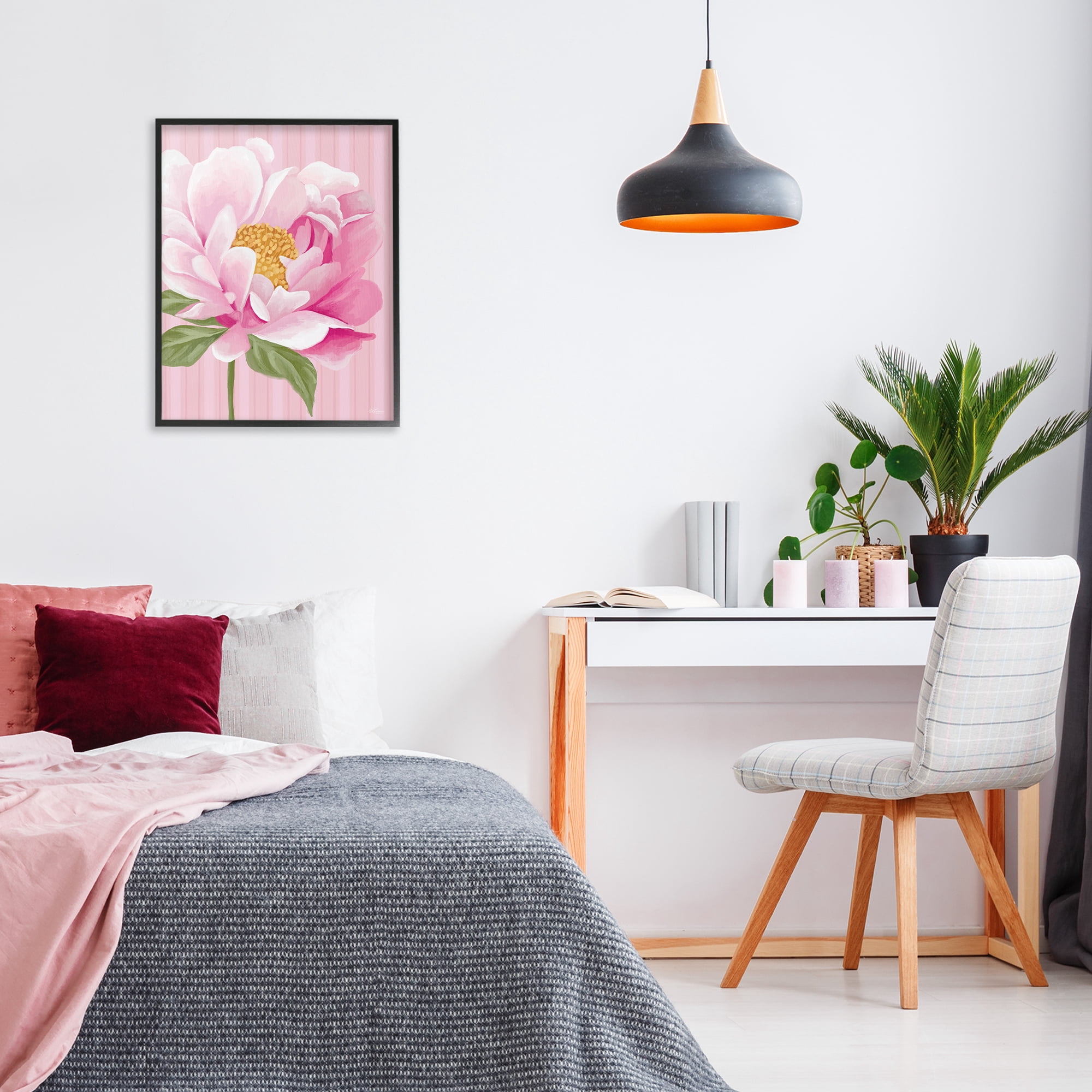 Stupell Industries Pink Carnation Bloom Botanical & Floral Painting Black Framed Art Print Wall Art, 24 x 30