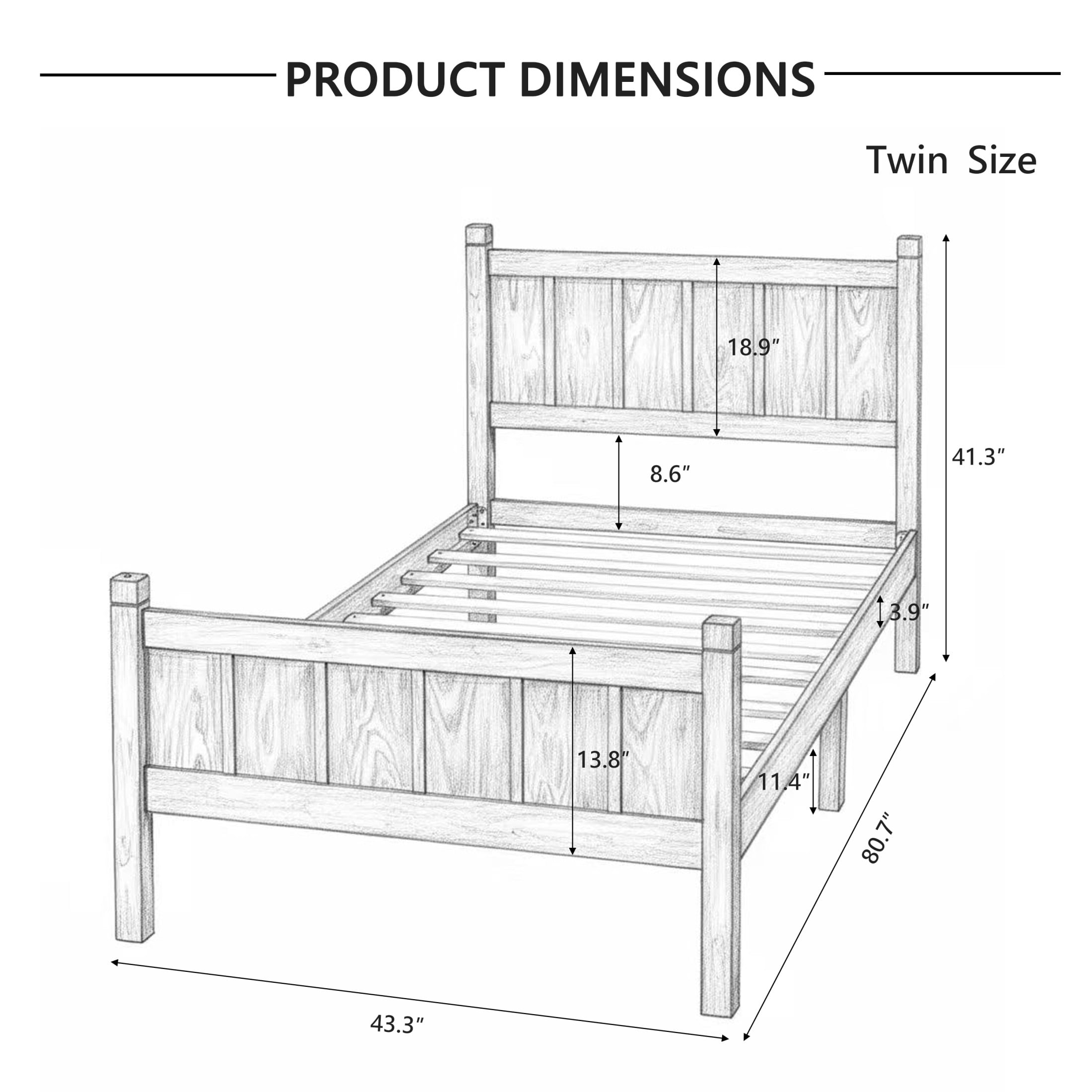 Noble House Twin Platform Bed with Headboard and Footboard, Wood Frame, Dark Walnut