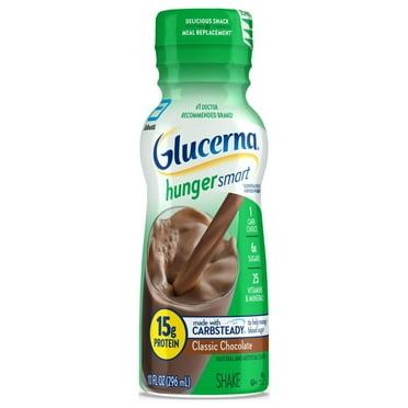 Glucerna Hunger Smart Diabetic Protein Shake, Classic Chocolate, 10 fl oz Bottle, 24 Count