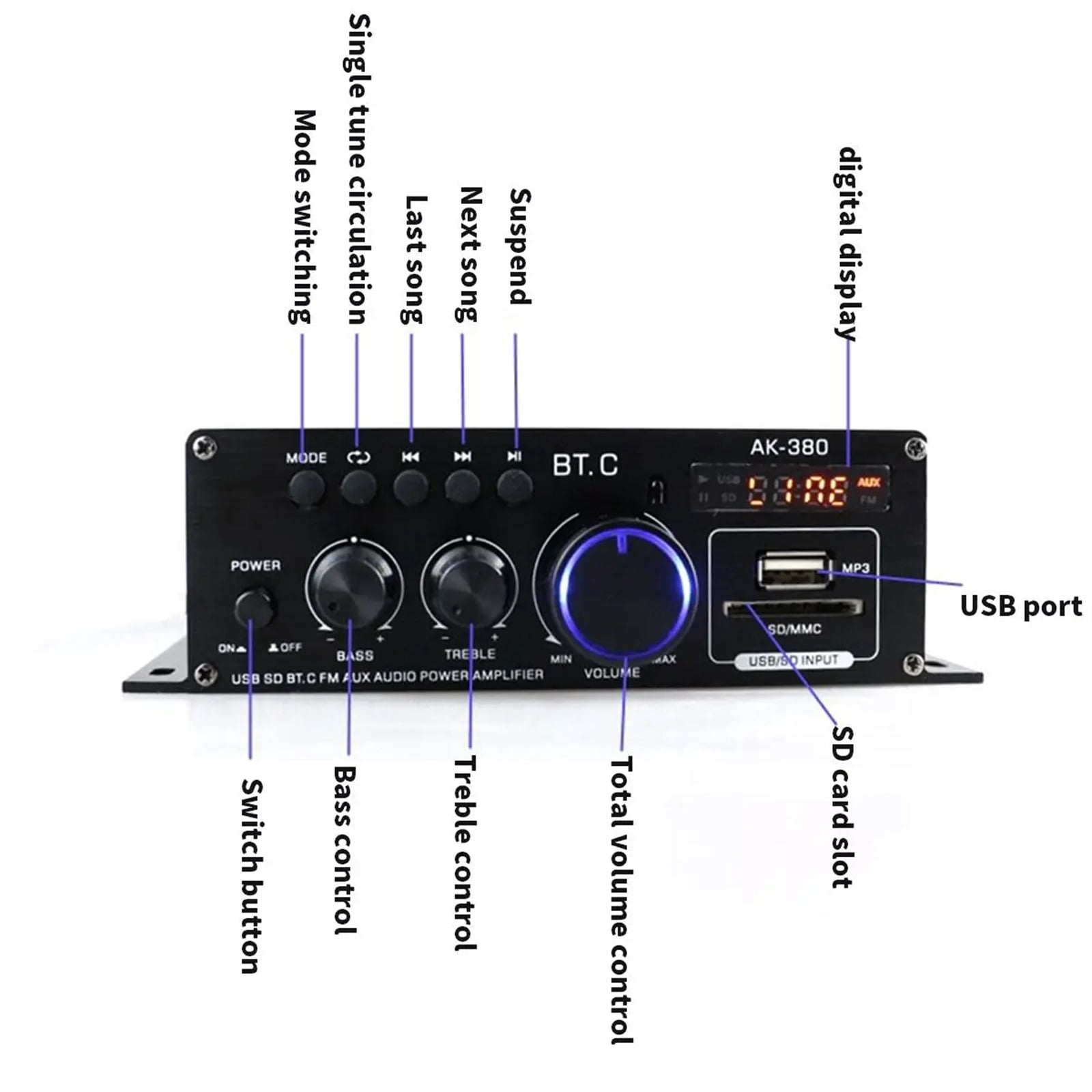 AK380/G8/AK370/AK270/AK170 800W 12V Home Car Hifi Power Amplifier Stereo BASS Audio Amp Speaker Class D Car Home Sound Power Amp ,Precision Control and Adjustment