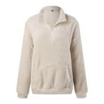 thumbnail image 6 of Telankuip Quarter Zipper Sweatshirts for Women Loose Warm and Soft Comfortable Pullovers Tops Long Sleeve Drop Shoulder Thick Hoodless Sweatshirts with Pocket Beige XL, 6 of 7