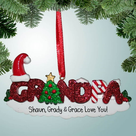 Personalized Grandpa Christmas Ornament - Red Glitter
