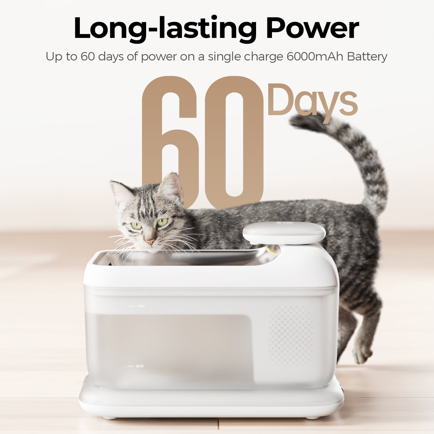 Wireless Automatic Pet Water Fountain 4.5L , Cordless Electromagnetic Pump, Stainless Steel Tray, Motion Sensor Mode, Ultra Quiet <30dB, Triple Filtration for Cats & Dogs,S7-Air-white