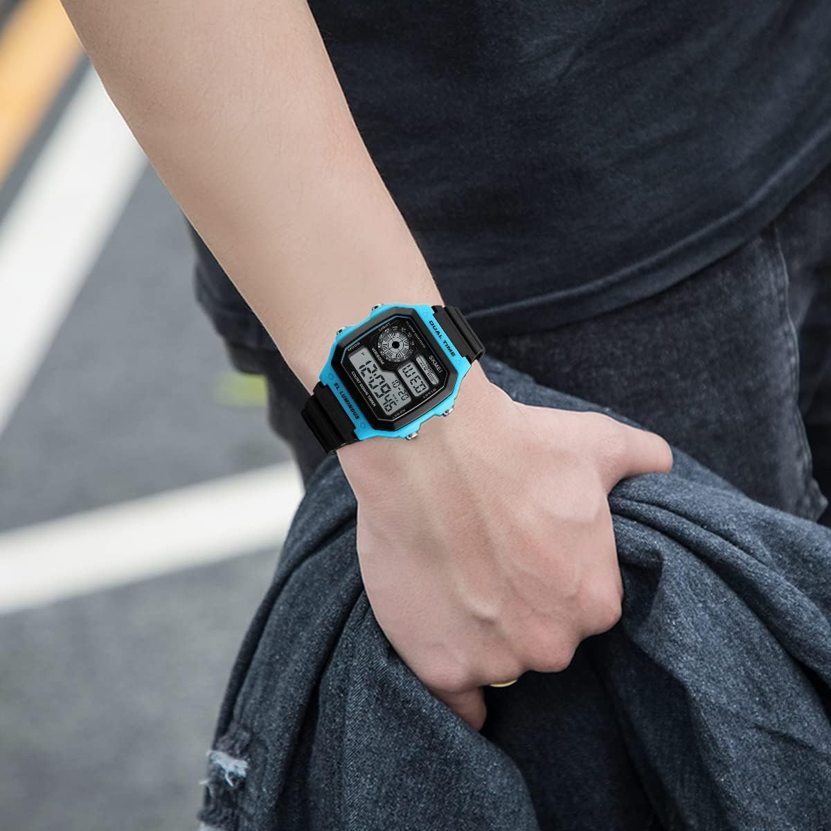 Wrist Watch for Men, Digital Sports Waterproof Watch with Dual Time Chronograph Countdown Alarm Backlight