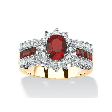 Oval Red Jade 14kt Ring .82 TCW Oval-Cut Garnet Red Crystal and White Cubic Zirconia Two-Tone Halo Ring MADE WITH SWAROVSKI ELEMENTS 14k Gold-Plated ()