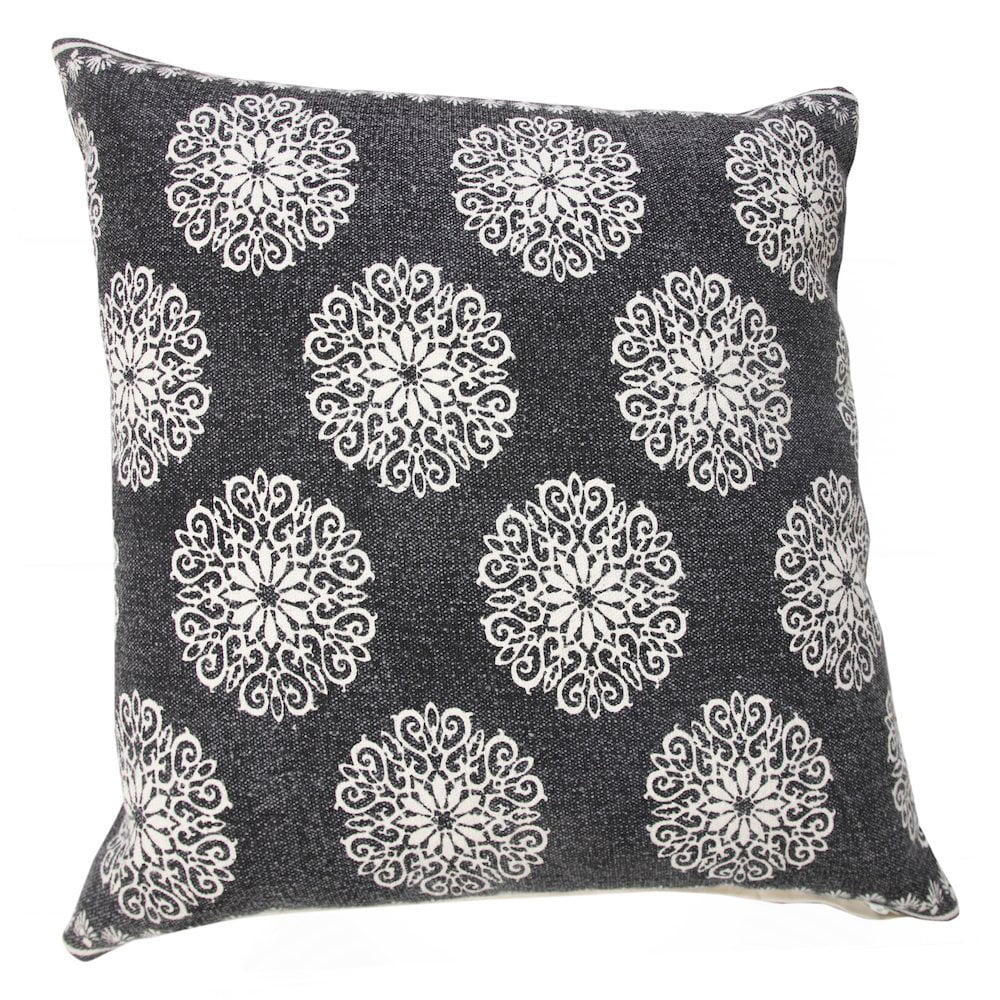 LR Home Ox Bay Hand-Woven Black/White Floral/Botanical All-Natural Cotton Pillow Cover