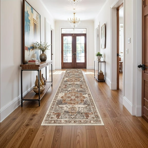 RUUGME Washable 3X12 Runner Rugs - Large Boho Rugs for Living Room Stain Resistant Carpet Vintage Tribal Rugs for Bedroom Kitchen Bathroom Non Slip Backing Home Decor Floor Decoration Mat 3x12 Brick