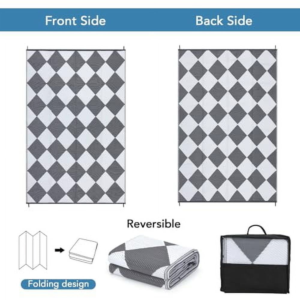Danolapsi 8x10 Outdoor Rug Waterproof Reversible Outdoor Plastic Straw Rug with 4 Stakes & Portable Bag Boho Patio Rugs Carpet RV Mat Easy to Clean Checkered Floor Carpet for Patio Camp Balcony Deck