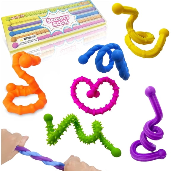 Ausugar Sensory Sticks Stretchy Relaxing for Anxiety Relief Stress Ball Set, Multicolor (6 Piece)