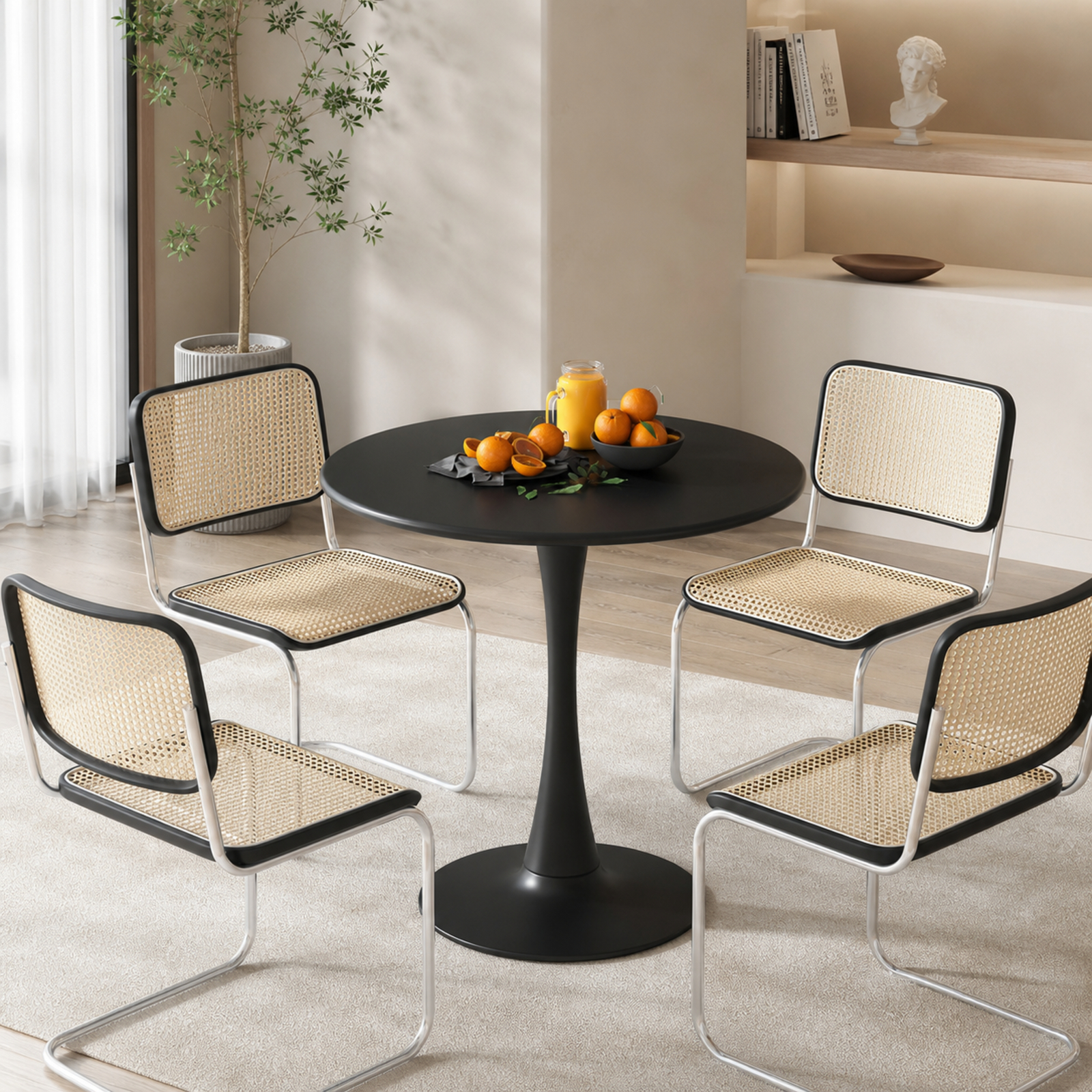 Furnibear 31.5 Inch Round Dining Table with Anti-Slip PP Ring for Kitchen Dining Room Breakfast Nook Small Space Home, Black