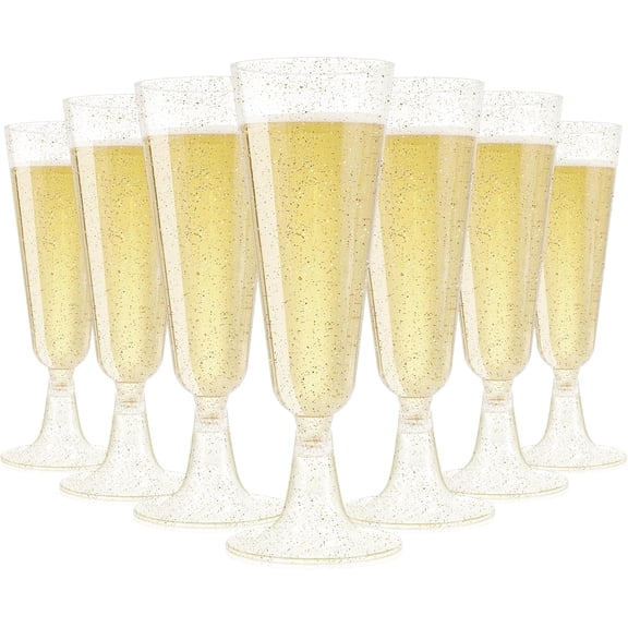 Champagne Flutes Plastic 40 Pcs Gold Glitter Champagne Glasses Disposable Mimosa Glasses Sparkle Clear Acrylic Wedding Toasting Cocktail Cups Bulk for Bridal Shower Birthday Party Supplies