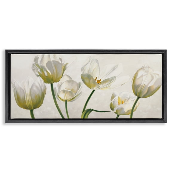 Stupell Industries Shabby Chic Soft White Blooming Tulips Black Floating Frame Canvas Art, 25 x 11, by Eva Barberini