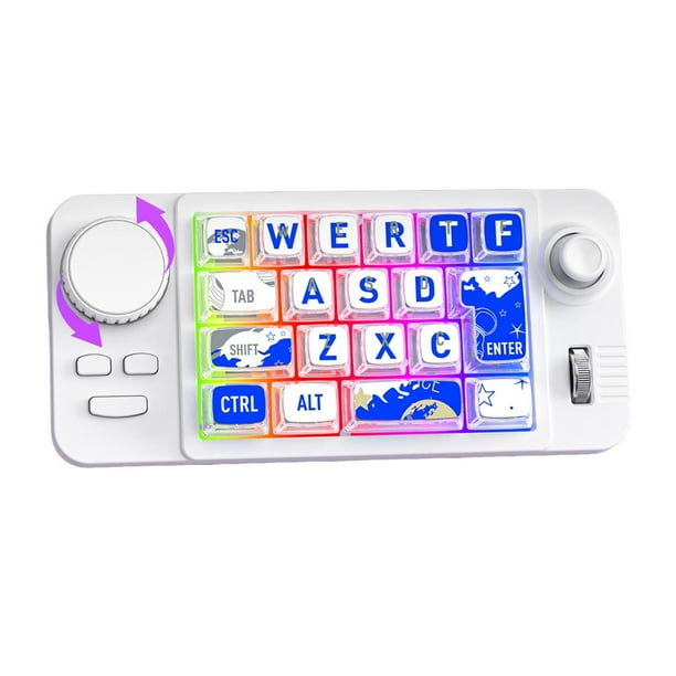 Teclado mecánico con teclado numérico programable, para una sola mano, recargable y con acceso completo. Blanco