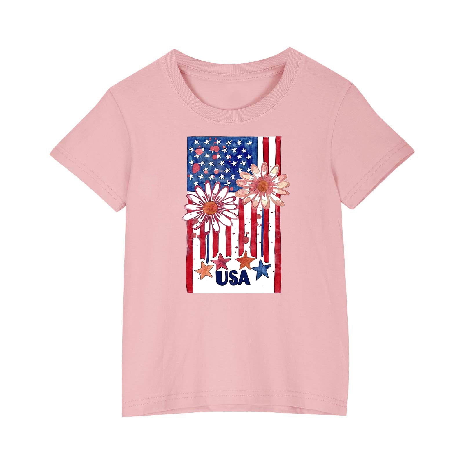 ZACPNCV Girls 4th of July T-Shirt USA Tees Stars Crew Neck Short Sleeve Striped Shirts Kids Flag Clothes Pink 9-10 Years