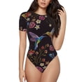 thumbnail image 1 of Balery Humming Bird Body de cuello redondo de manga corta para mujer Tops de manga corta Tops básicos-Small, 1 of 7