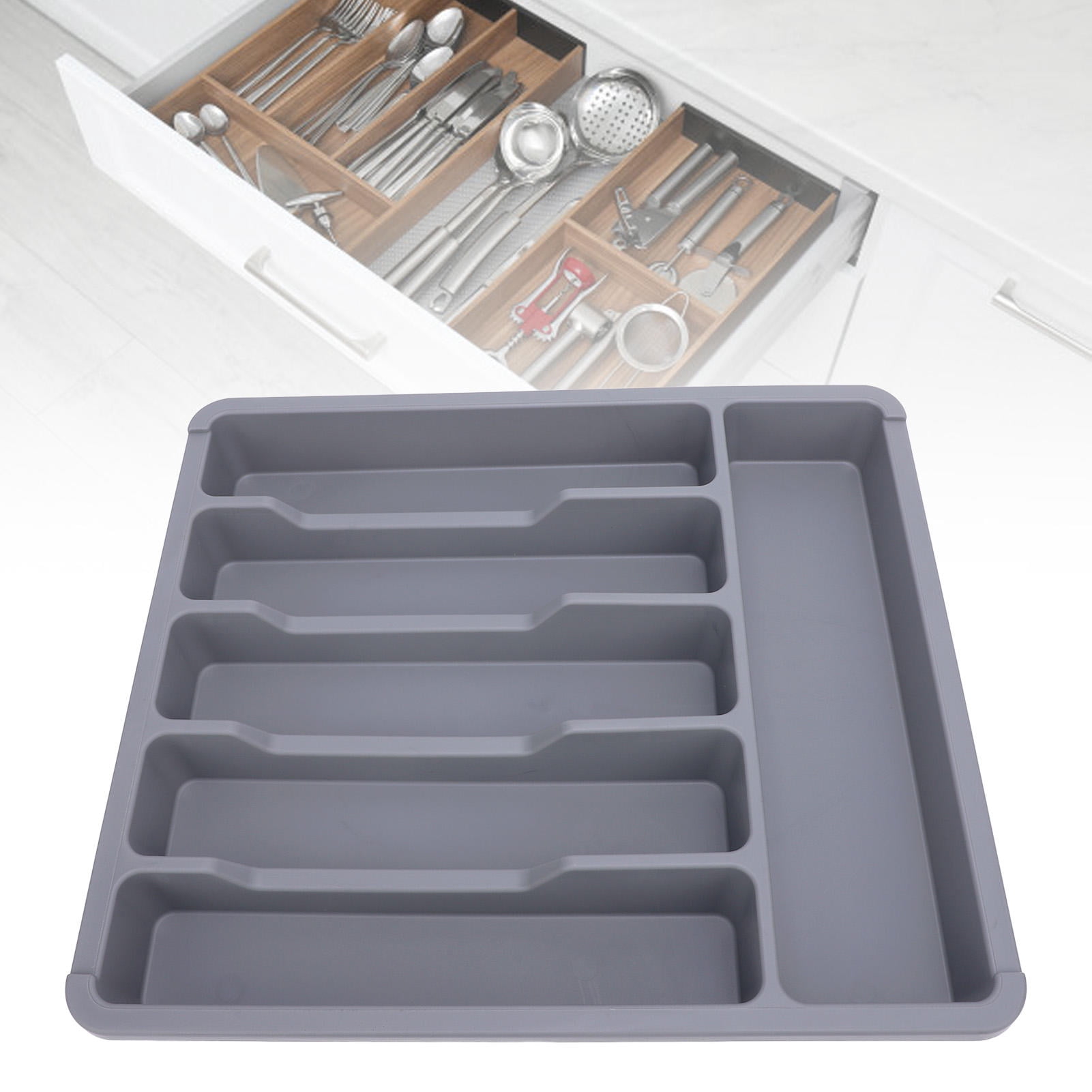 YAHHU Multi‑Compartment Silverware Drawer Organizer – 12.2x14in, Dust‑Proof, ABS Cutlery Tray for Kitchen Utensils, Stylish & Functional
