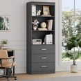 thumbnail image 2 of Homfa 71" Tall Bookcases with 3 Large Drawers, 3 Tier Wooden Storage Bookshelf for Living Room Home Office, Grey, 2 of 7