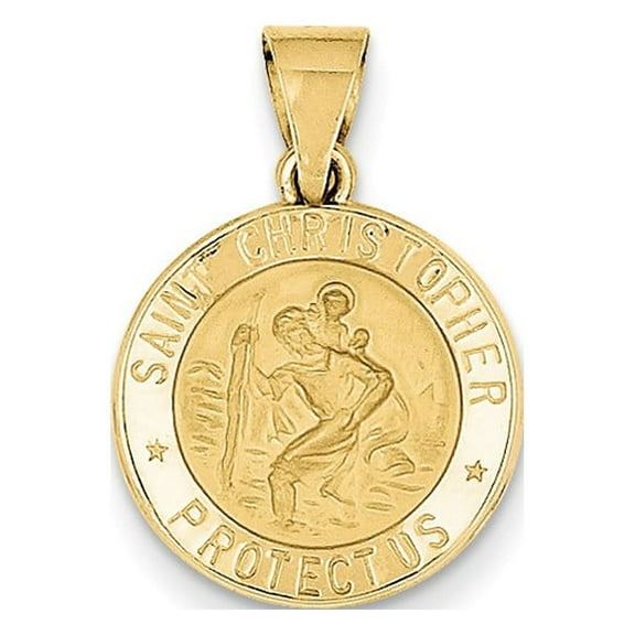14k Yellow Gold Polished and Satin St. Christopher Medal Pendant