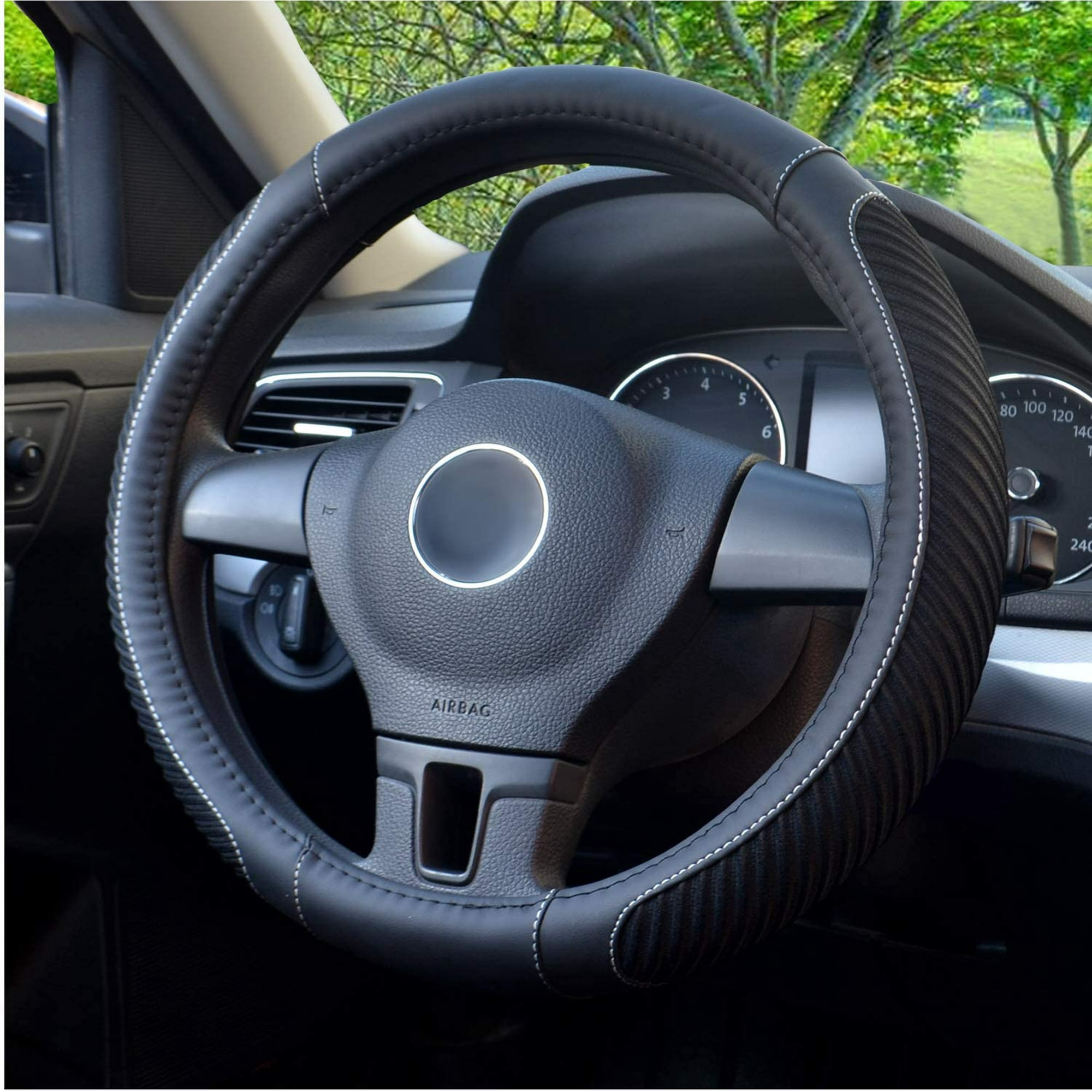 Microfiber leather steering wheel cover discount